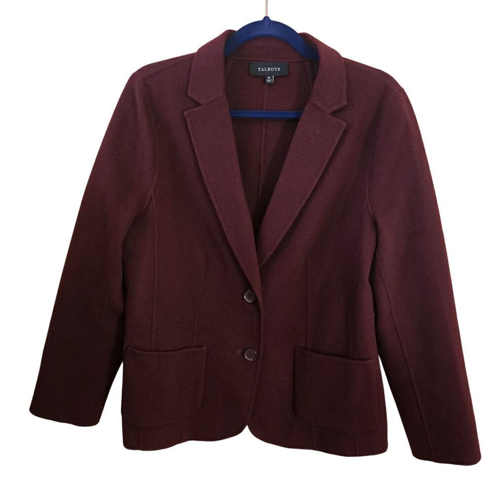 Talbots Burgundy Wool Blazer 2 Button Closure Pockets Size 10